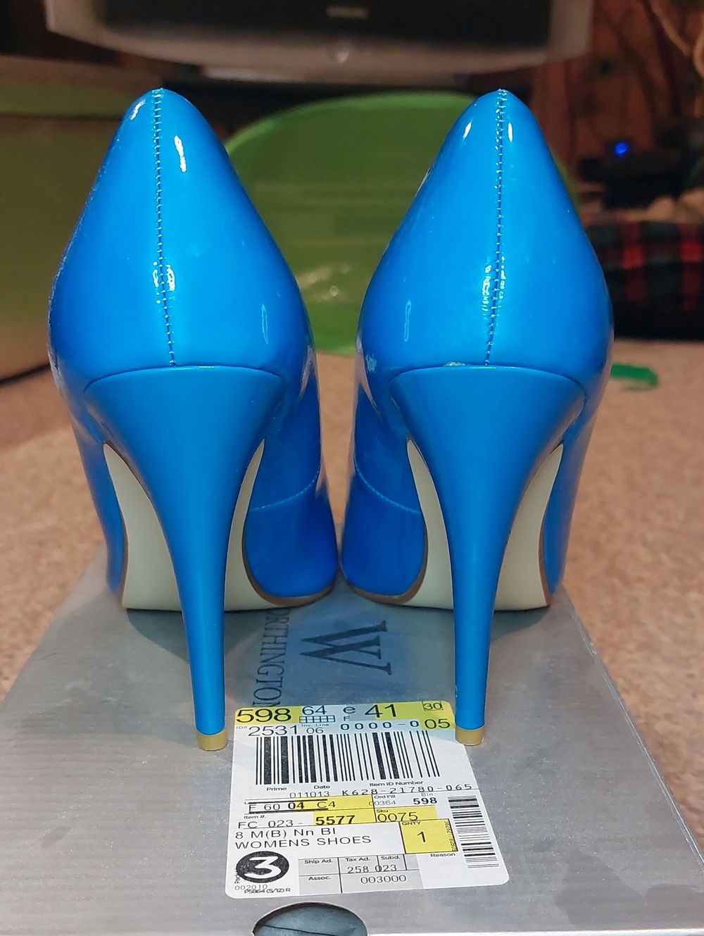 Neon Blue Point Toe Faux Patent Leather Pumps - Picture 3 of 5